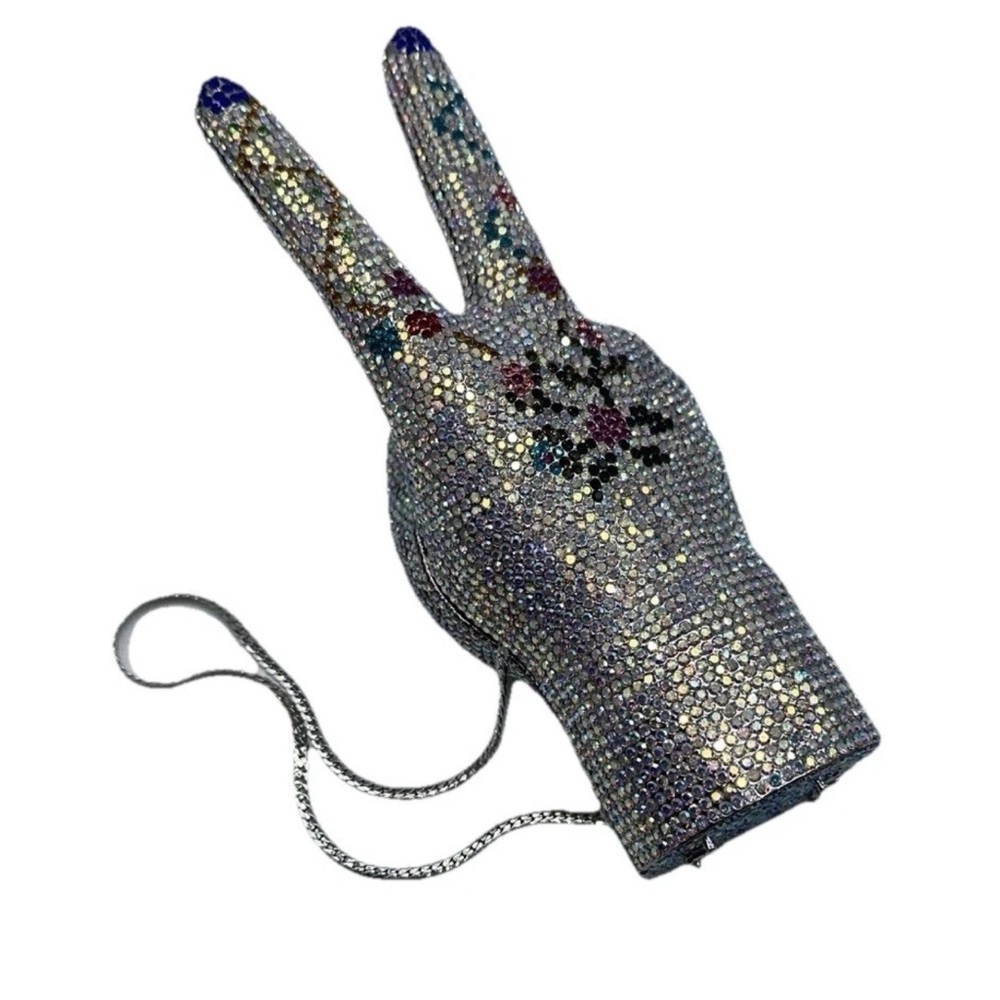 Gorgeous All Crystal Peace Sign Clutch Bag - Picture 2 of 9